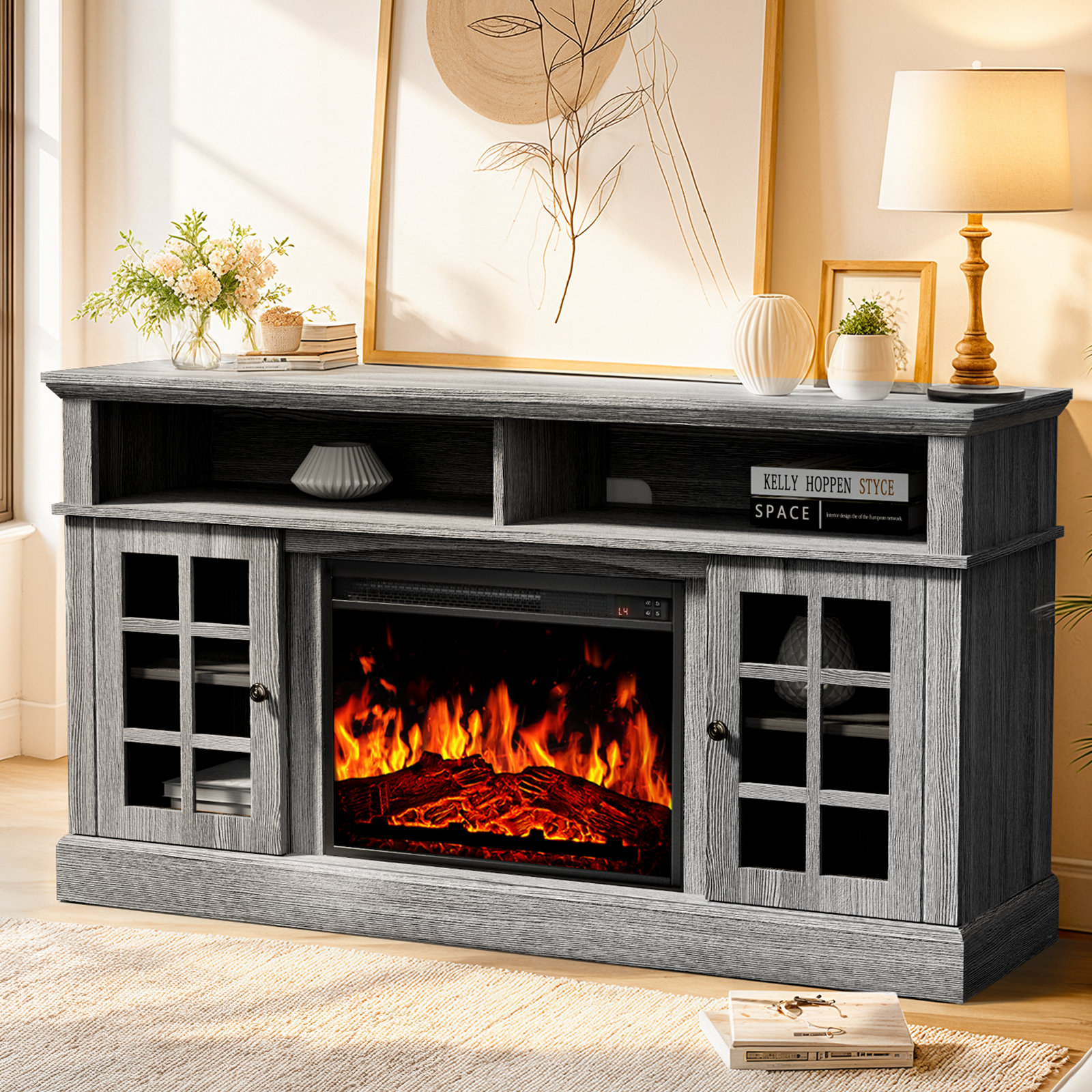 August Grove® Anias TV Stand For TVs Up To 70" With Electric Fireplace ...